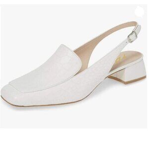 YDN Women Closed Square Toe Block Low Heels Slingback Formal Loafer Shoes White